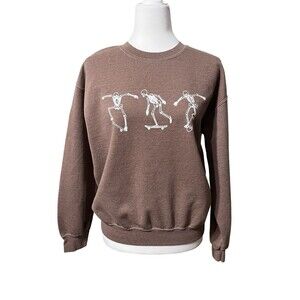 💀Full Tilt Skeleton Skateboard Pullover Sweatshirt Brown - Size M - GUC! 💀